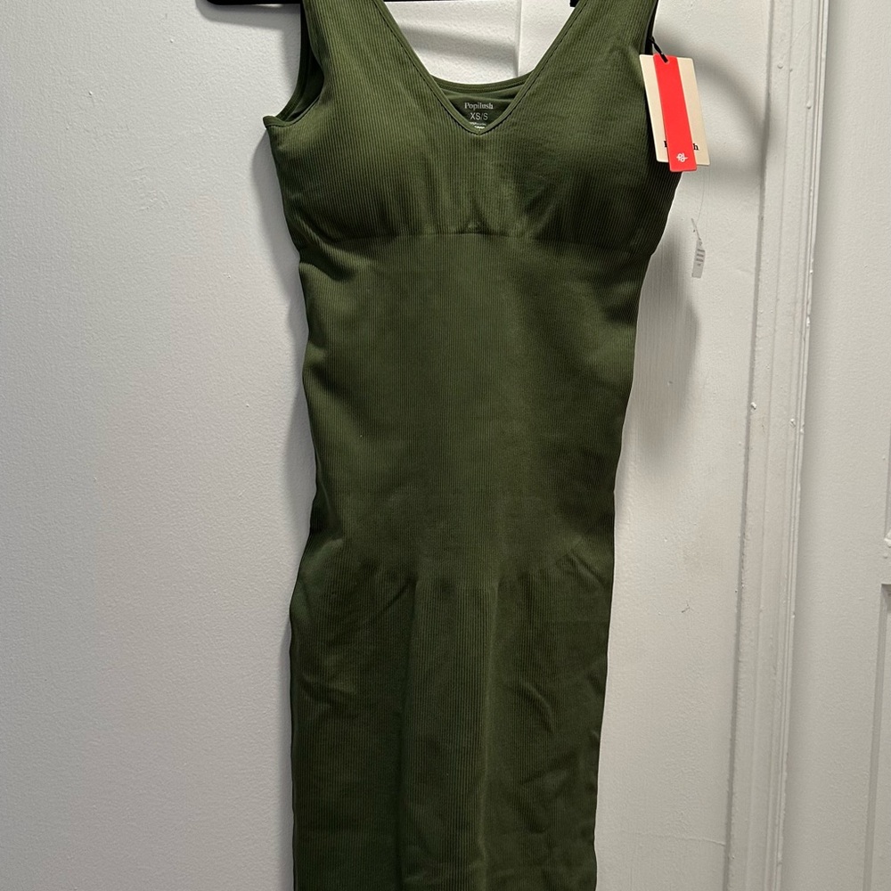 Popilush Shapewear Deep V-Neck Tummy Control Midi Dress